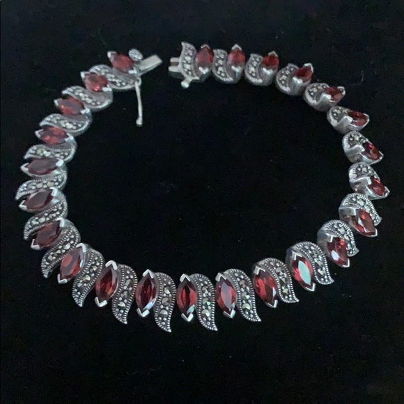 Jewelry - Garnet and sterling marcasite bracelet